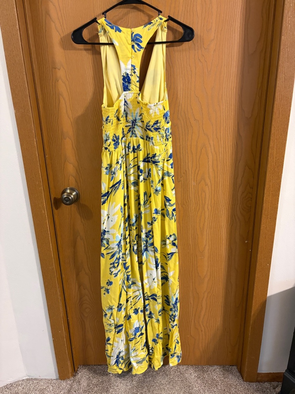 Japna Women’s Yellow and Blue‎ Floral Design Rayon Maxi Dress Medium - Picture 7 of 7